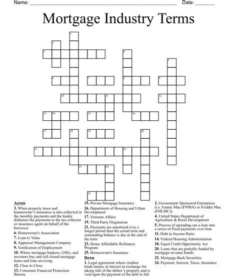 mortgage industry terms crossword wordmint