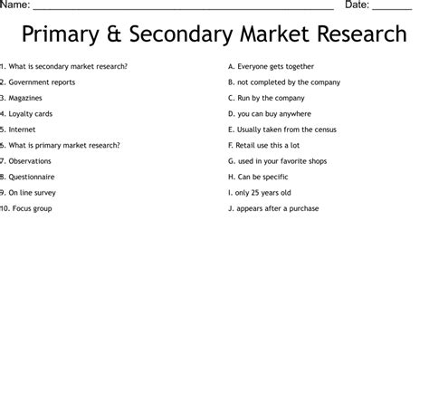 primary secondary market research worksheet wordmint