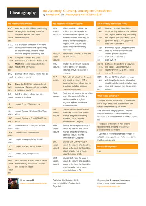 X86 Assembly C Linking Loading Etc Cheat Sheet By Rwwagner90