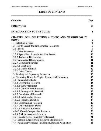 table  contents phd thesis writing
