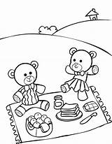 Teddy Picnic Coloring Kids Pages Bear Crayons Grab Colouring sketch template