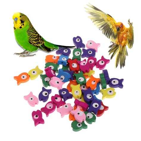 ootdty  pcsbag parrot toy diy wooden colorful fish accessories pet bird multipurpose  bird