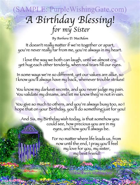 birthday blessing   sister personalized framed gift