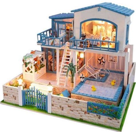 cool summer dollhouse diy kit cute room house model with