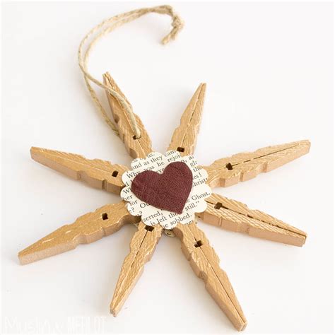 clothespin snowflake ornaments muslin  merlot