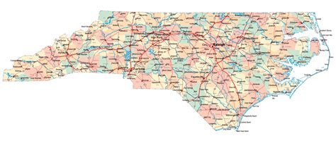 large administrative map  north carolina state  roads highways