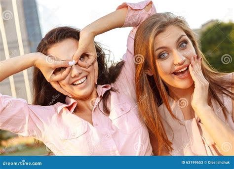 Two Cheerful Girls Fooling Around Stock Image Image Of Group Happy