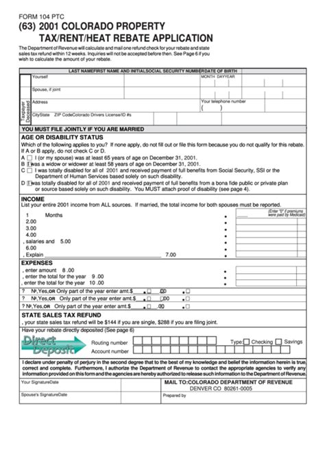 form  ptc colorado property taxrentheat rebate application