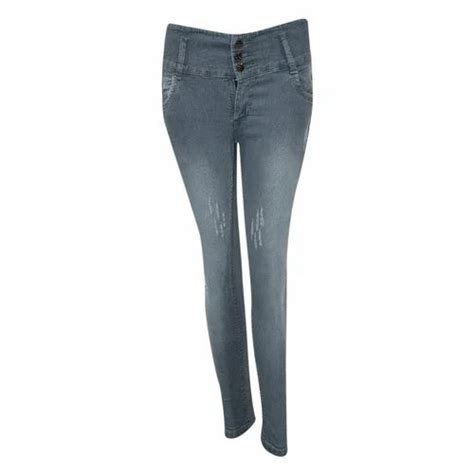 Skinny Ladies Grey Stretchable Denim Jeans Button High Rise At Rs 300