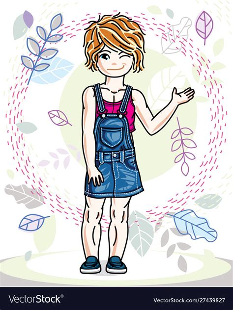 cute little redhead girl in fashionable casual vector image