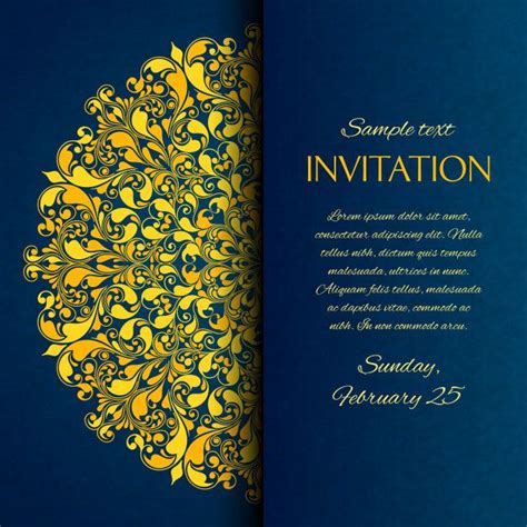 ornamental blue  gold embroidery invitation card