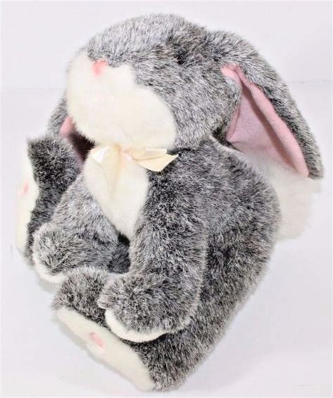 bunny rabbit plush russ berrie lop ear grey pink lovey soft cuddle toy