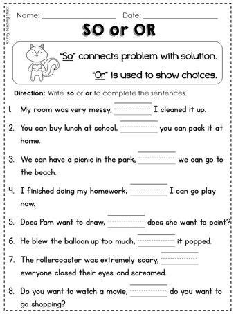 grade  english worksheets conjunctions blog frame