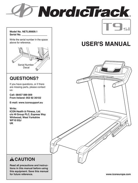 Nordictrack T9 Si Cwl Treadmill Manual Pdf Download Manualslib