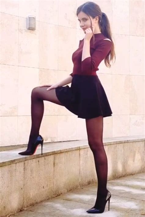 black mini skirt fashion tights skirt heels outfit outfits