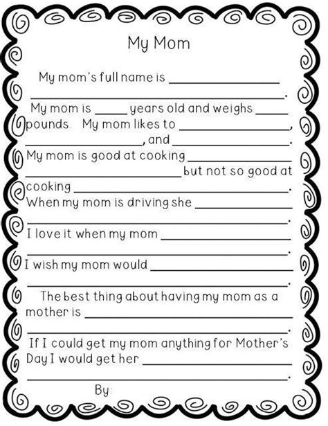 fun fill   blank questionnaire perfect  mothers day  kids