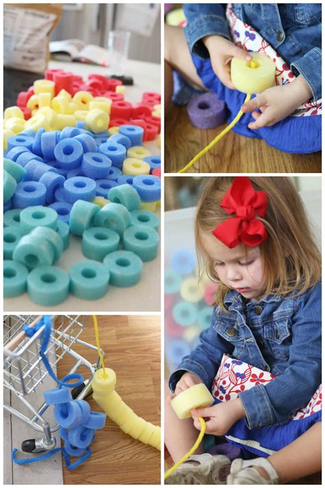 sorting  threading foam beads activity  toddlers   teach
