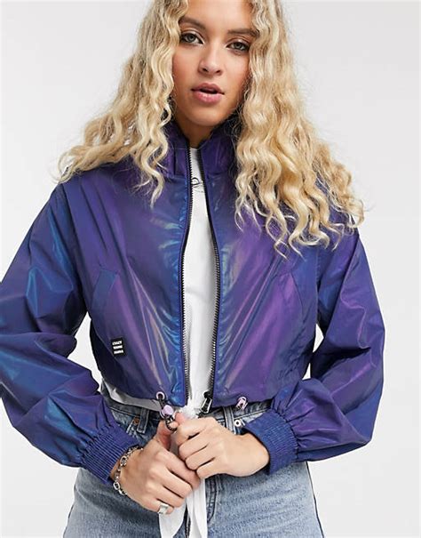 bershka reflective windbreaker jacket  purple asos