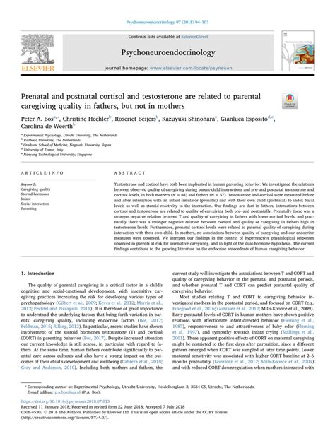 pdf prenatal and postnatal cortisol and testosterone are related to