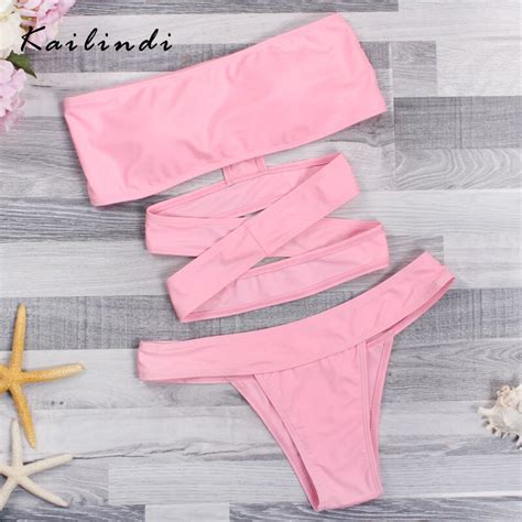 kailindi pink bikinis strapless bikini set padded women swimsuit