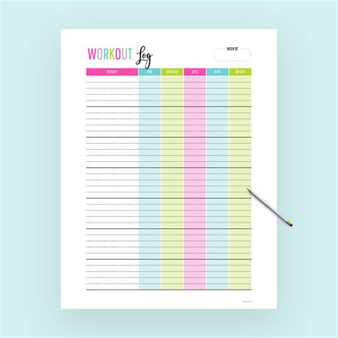 printable workout log template printable templates