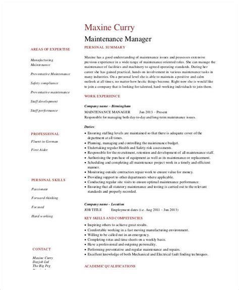 maintenance resume   word  documents