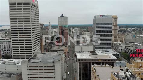 aerial flying  downtown memphis skyline  buildings  drone stock footage ad