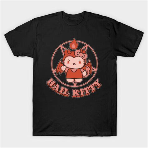 Hail Kitty Hello Satan Demon From Hell Parody Hello Cat Black T Shirt