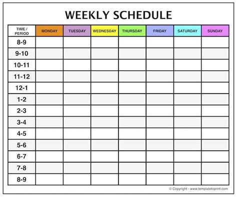 printable weekly calendar template  time slots printable templates