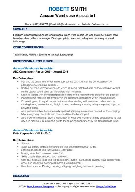 amazon warehouse associate resume samples qwikresume