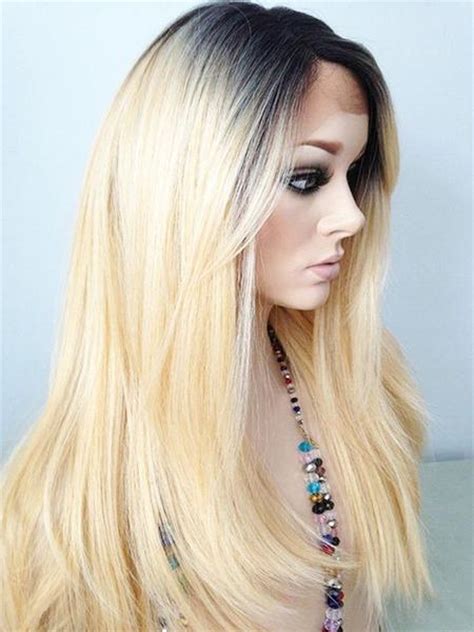 Ombre Platinum Blonde Human Hair Lace Front Wig 1b 613