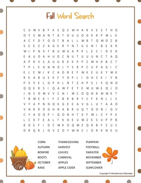 printable fall word search  answer key thanksgiving words