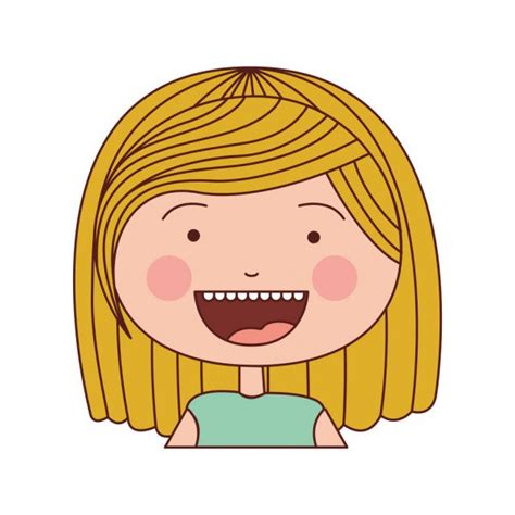 color silhouette cartoon front face girl with blond short