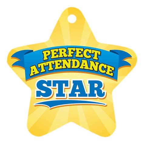 perfect attendance yellow star laminated tag   chain positive