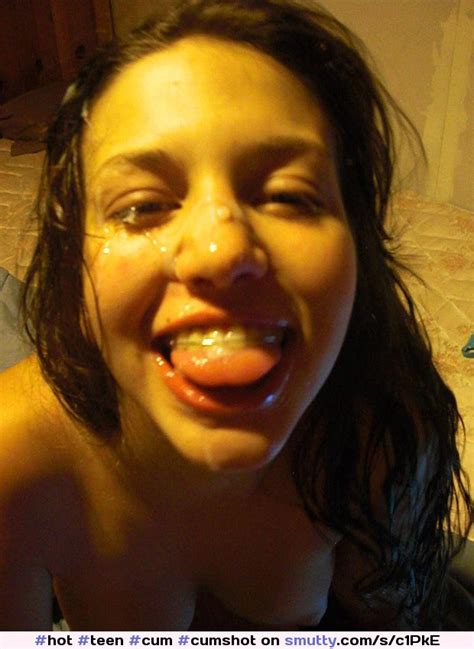 hot teen cum cumshot cumonface tongue smile fun