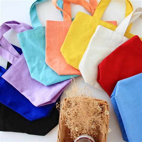 candy color fabric bag small cloth tote lunch box bags plain cotton canvas bag foldable recycle