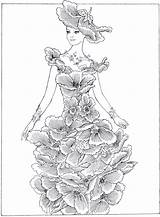 Coloring Fashion Pages Girls Flower Dress Little sketch template