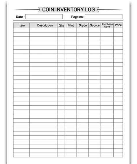 printable coin inventory sheets
