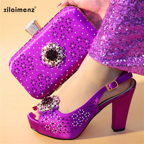 Super High Heels Purple Color New Design African Shoes With Matching