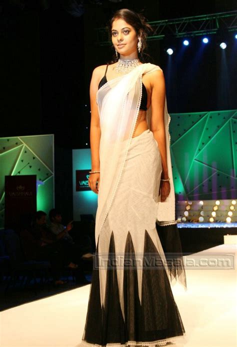 indian actress bindu madhavi full backless bare   transparent saree  latest ramp walk