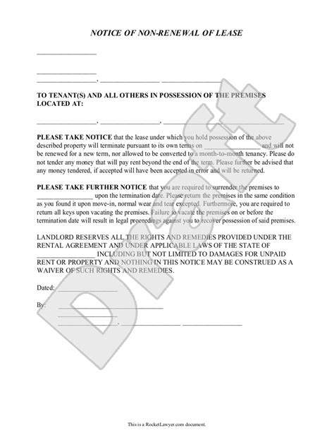 renewal notice  printable documents   landlord lease