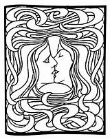 Nouveau Coloring Pages Adults Dessin Deco Behrens Peter Printable 1898 Baiser Drawing Le Woman Awesome Mucha Arianrhod Goddess Celtic Inspiration sketch template