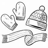 Winter Coloring Clothes Pages Mitten Printable Mittens Scarf Hat Drawing Clothing Doodle Outline Vector Clipart Style Print Printables Kids Stock sketch template