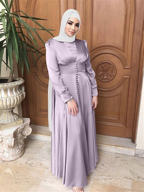 women satin long dress muslim abaya dubai kaftan islamic party cocktail