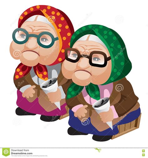 Two Old Women In Glasses Sitting With Seeds Stock Vector Illustration