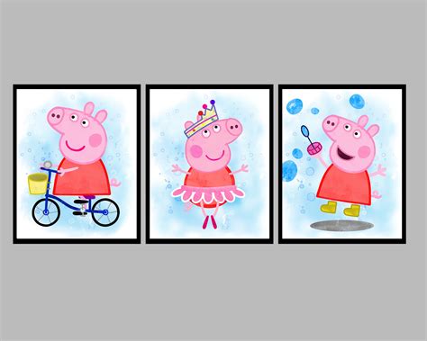 peppa pig set   images print pig art poster wall decor etsy