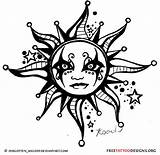 Sun Tattoo Gothic Tattoos Designs Tribal Moon Drawing Face Stencils Flash Draw Template Symbols Half Cultures Myths Faces Things Good sketch template