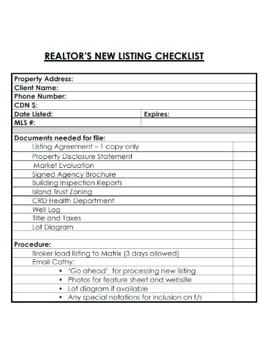 real estate listing checklist samples