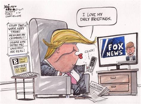 trump loves his daily briefings from fox news political cartoons fake news politics