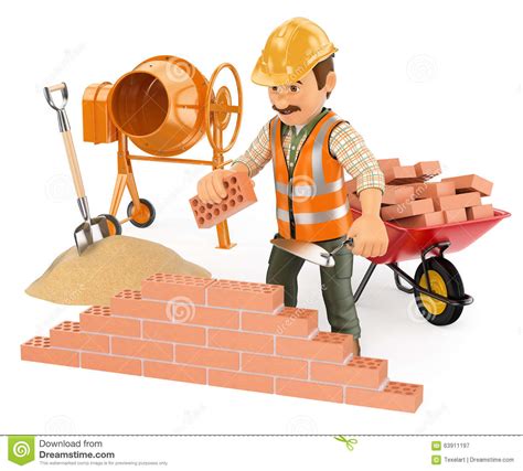 3d White People Building A Brick Wall Royalty Free Stock Image